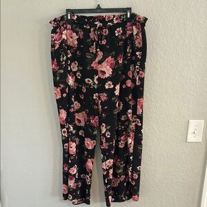 Floral Black Pants